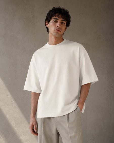 Heavy Tee in Ecru styled casually