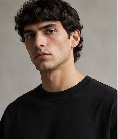 Close-up of the ribbed neckline and fabric surface